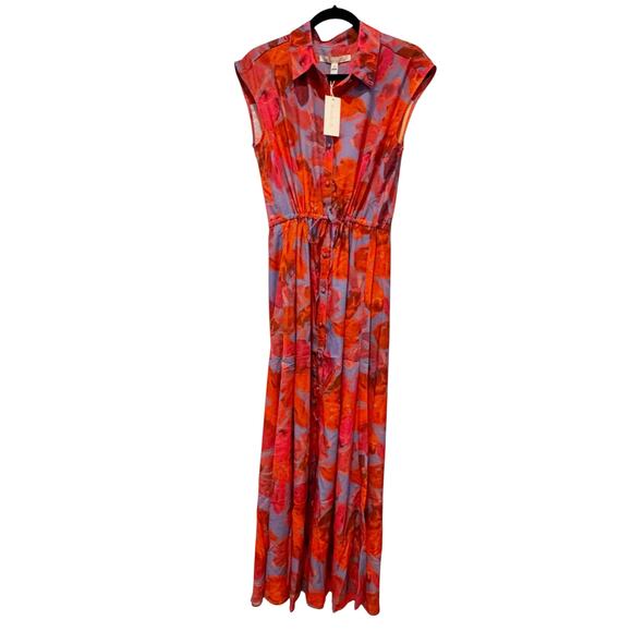 Hutch Women's Layton Maxi Shirt Dress Water Color Gardenia Size 12 NWT - Picture 7 of 13